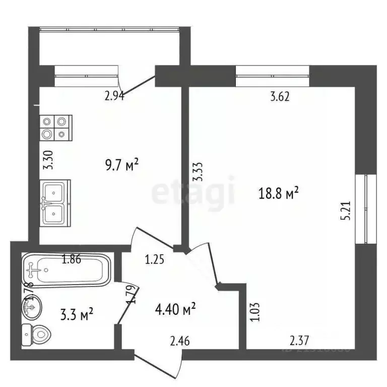 1-к кв. Калининградская область, Светлогорск Яблоневая ул., 21 (30.9 ... - Фото 2