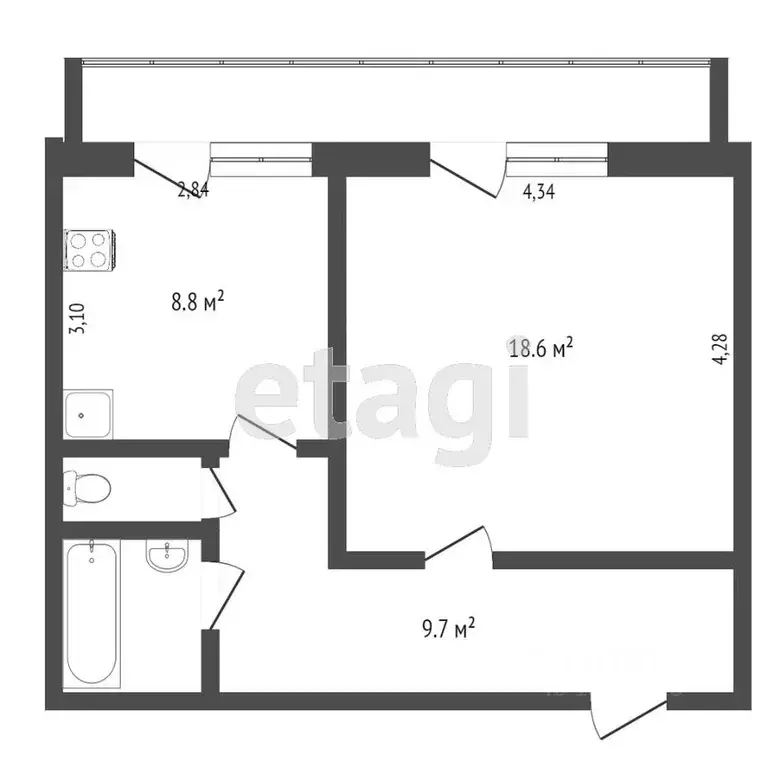 1-к кв. Омская область, Омск Иркутская ул., 3 (40.7 м) - Фото 1