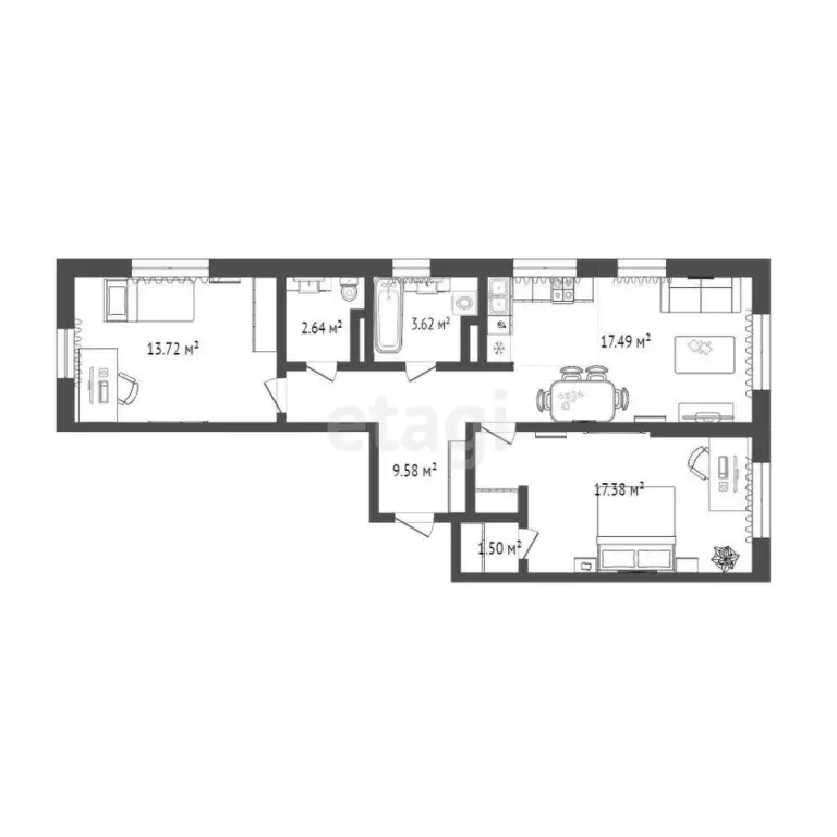 2-к кв. Тюменская область, Тюмень Харьковская ул., 74 (64.1 м) - Фото 1