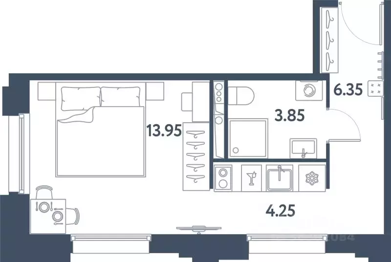 Студия Санкт-Петербург Московское ш., 13ЖЗ (28.4 м) - Фото 0