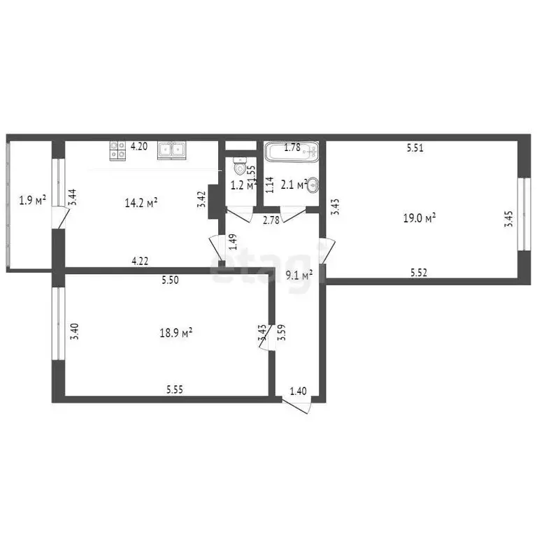 2-комнатная квартира: Саранск, Лямбирское шоссе, 19 (65.7 м) - Фото 0