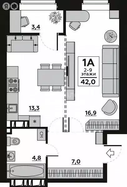 1-комнатная квартира: Волгоград, Бакинская улица, 6 (44 м) - Фото 2