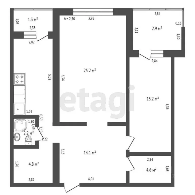 2-к кв. Брянская область, Брянск Авиационная ул., 34 (79.8 м) - Фото 1