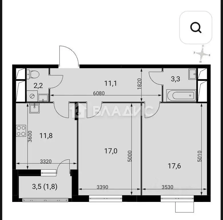 2-комнатная квартира: посёлок Развилка, Римский проезд, 13 (64.7 м) - Фото 1