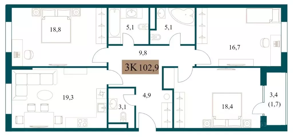 3-к кв. Москва Винницкая ул., 8к2 (102.0 м) - Фото 1