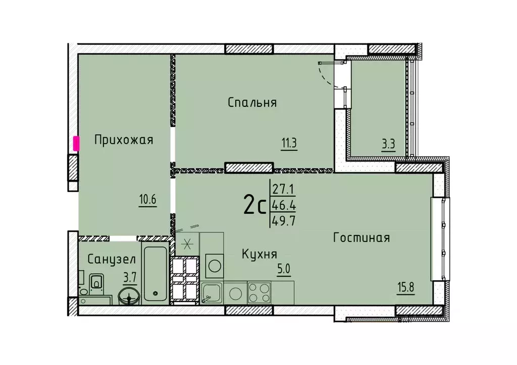 2-к кв. Саратовская область, Энгельс Смоленская ул. (49.7 м) - Фото 0