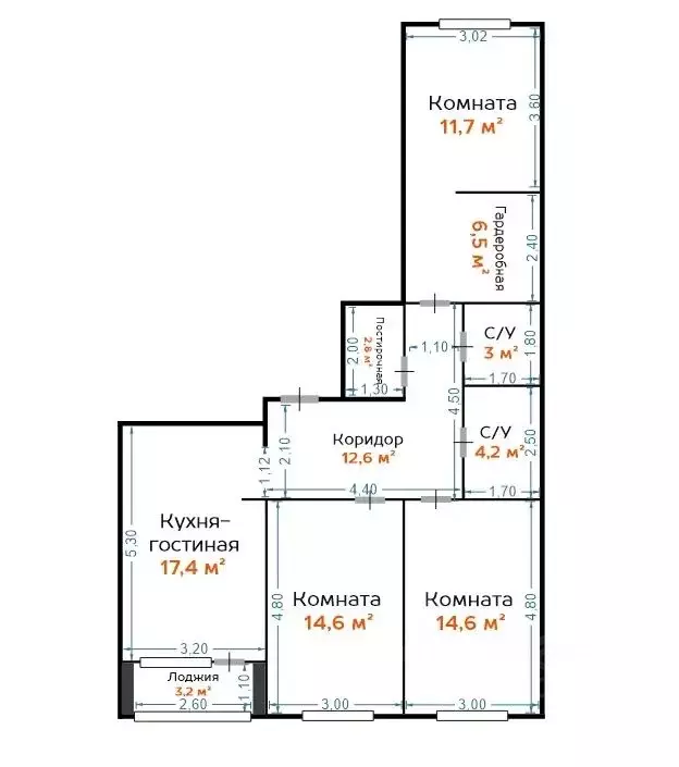 3-к кв. Москва Олонецкая ул., 4 (87.7 м) - Фото 2