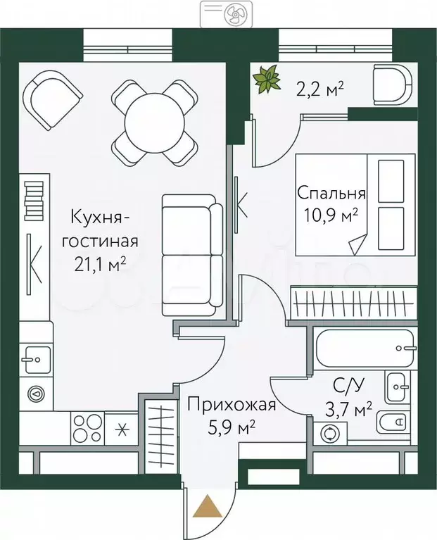 1-к. квартира, 43,8 м, 17/24 эт. - Фото 0