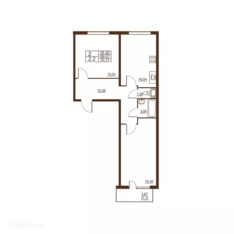 Продаётся 2-к квартира, 70.17 м - Фото 0