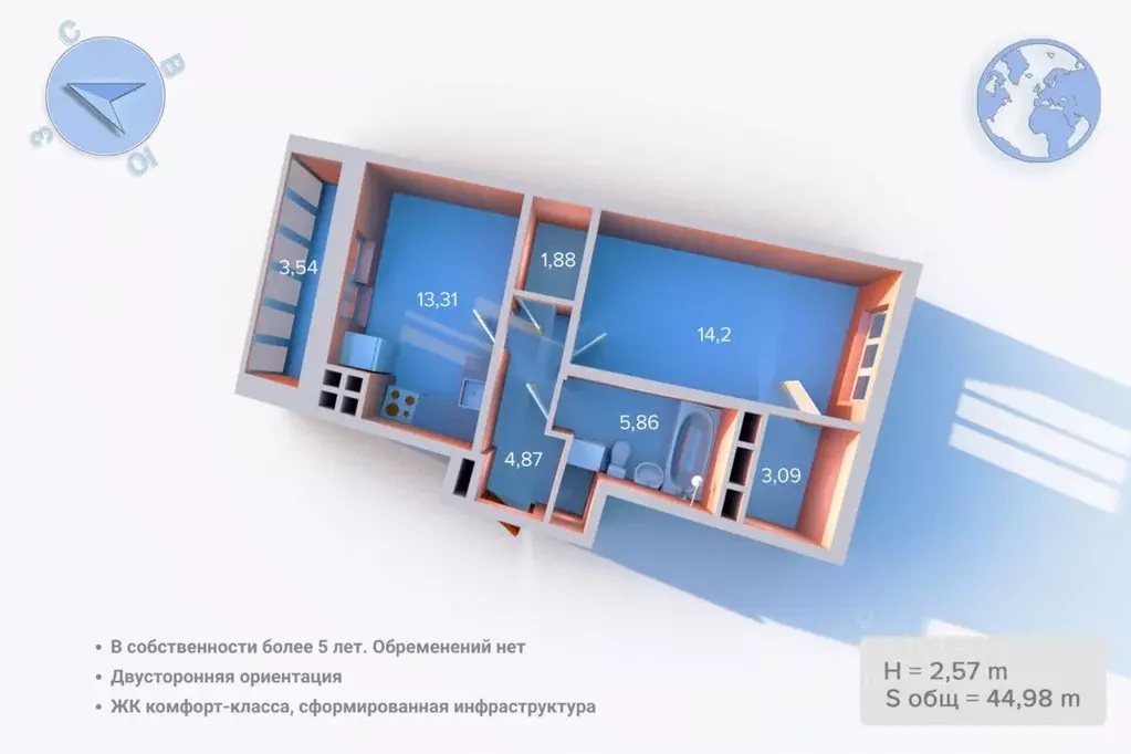 1-к кв. Санкт-Петербург Усть-Славянка тер., просп. Советский, 41к1 ... - Фото 2