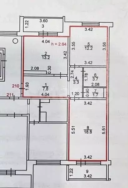 2-к. квартира, 60,7 м, 2/9 эт. - Фото 0
