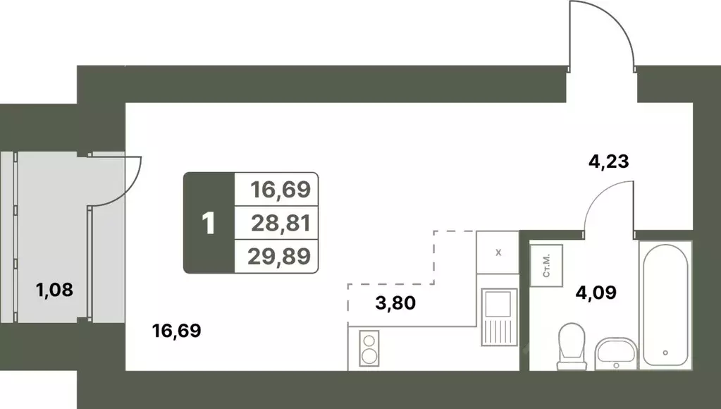 1-к кв. Башкортостан, Уфимский район, с. Миловка  (29.89 м) - Фото 0