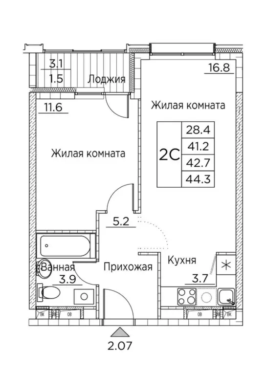 2-к кв. Приморский край, Владивосток ул. Расула Гамзатова, 7к2 (44.3 ... - Фото 0