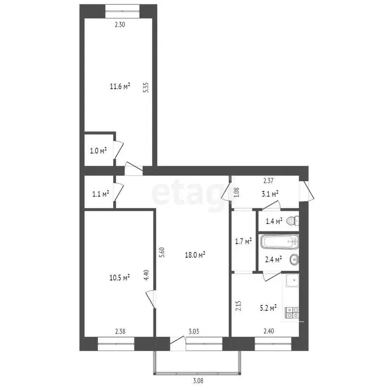 Квартира, 3 комнаты, 56 м - Фото 0