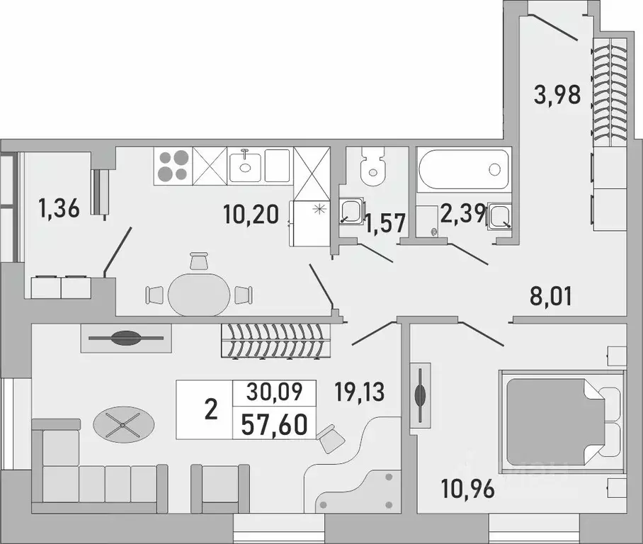 2-к кв. Башкортостан, Уфа Бакалинская ул., 9/1 (57.6 м) - Фото 1