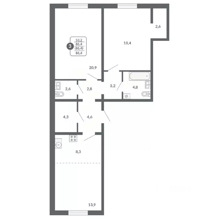 3-к кв. Кировская область, Киров ул. Потребкооперации, 34 (86.4 м) - Фото 1