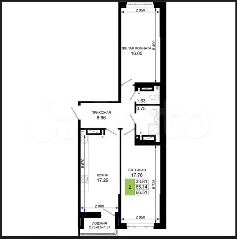 3-к. квартира, 66,5 м, 12/25 эт. - Фото 1