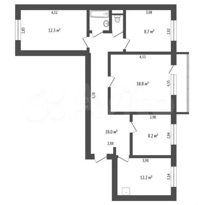 4-к. квартира, 81,7 м, 3/5 эт. - Фото 0