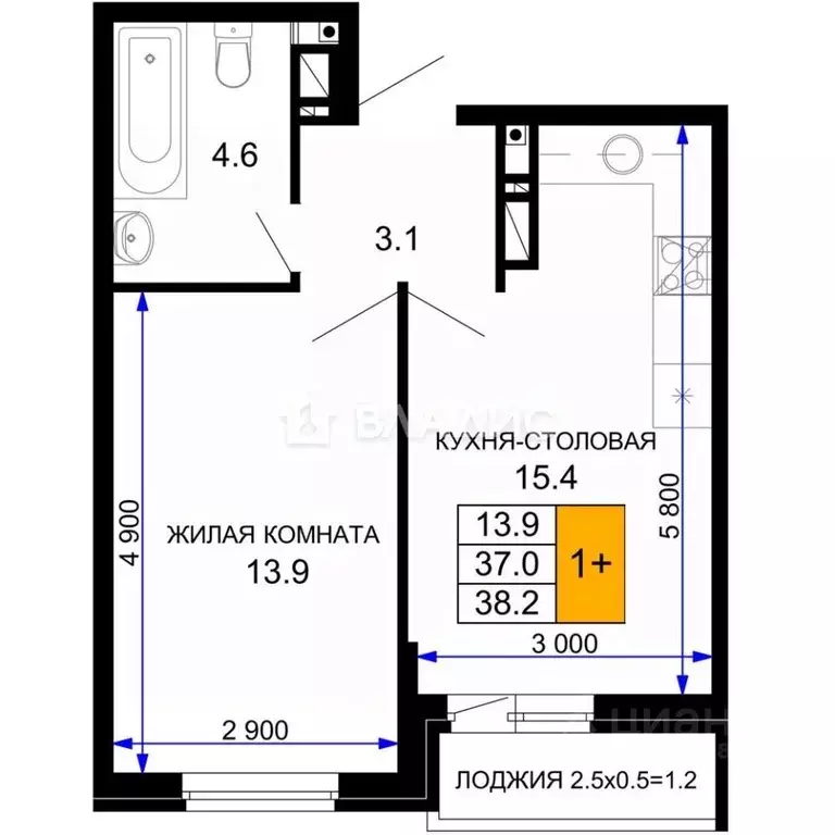 1-к кв. Краснодарский край, Краснодар ул. Летчика Позднякова, 2к24 ... - Фото 1