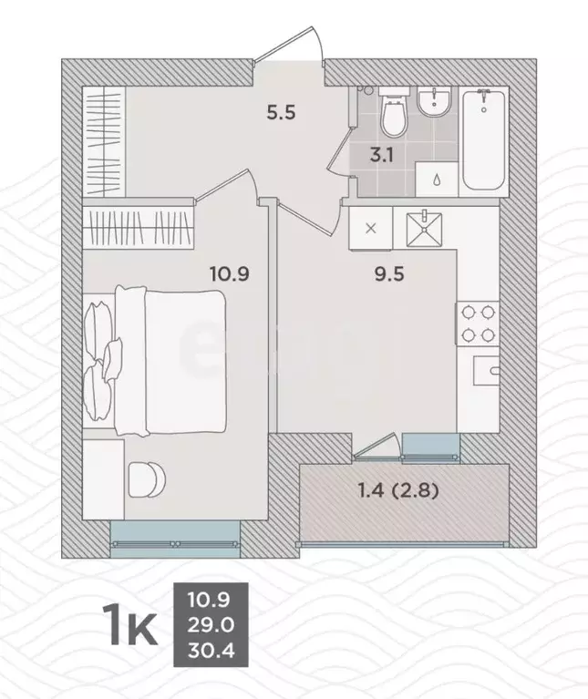 1-к кв. Калининградская область, Пионерский ул. Прибрежная, 21к4 (29.3 ... - Фото 2