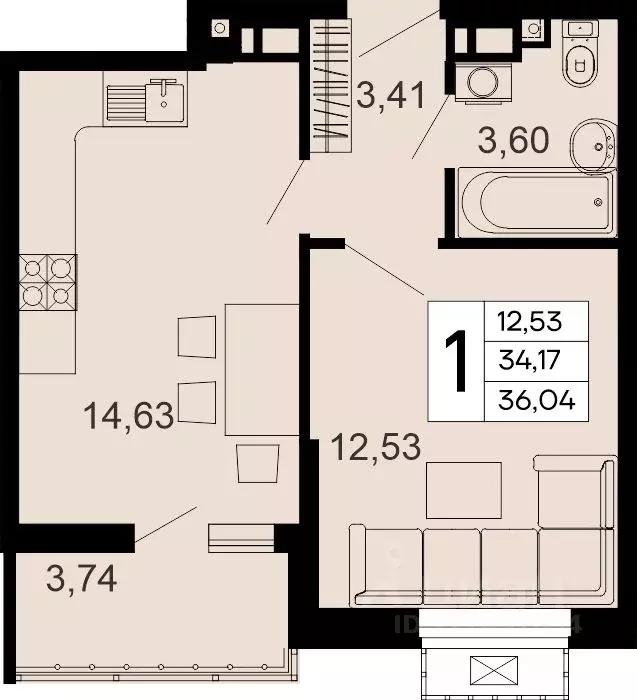 1-к кв. Адыгея, Майкоп 9 Мая ул. (36.04 м) - Фото 1