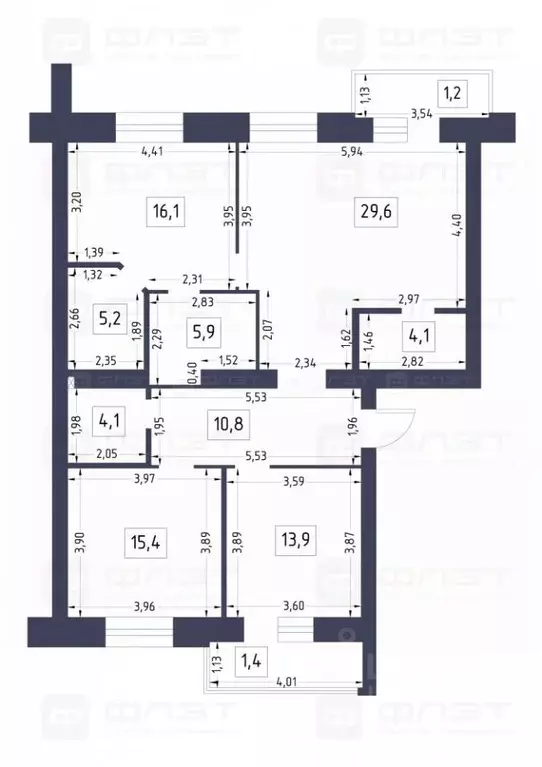 3-к кв. Татарстан, Казань ул. Разведчика Ахмерова, 7 (109.0 м) - Фото 1