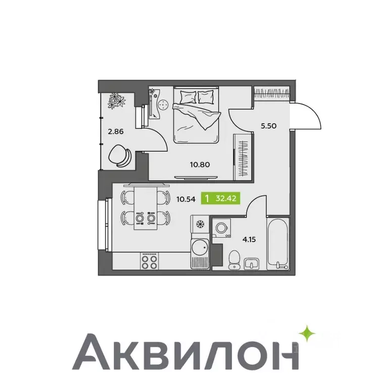 1-к кв. Архангельская область, Северодвинск  (32.42 м) - Фото 0