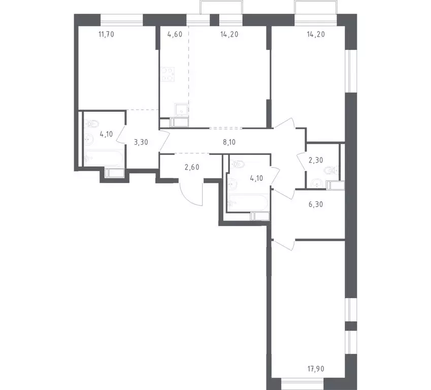 3-комнатная квартира: посёлок Песочный, Центральная улица, 85 (91.9 м) - Фото 1