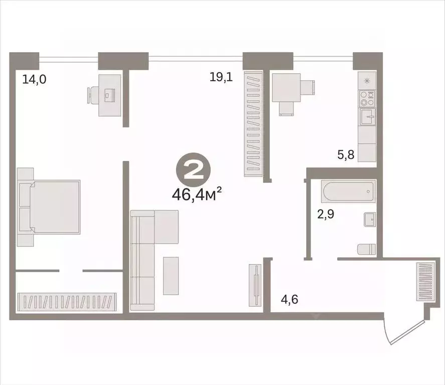 2-к кв. Новосибирская область, Новосибирск ул. Гоголя, 31 (46.4 м) - Фото 2