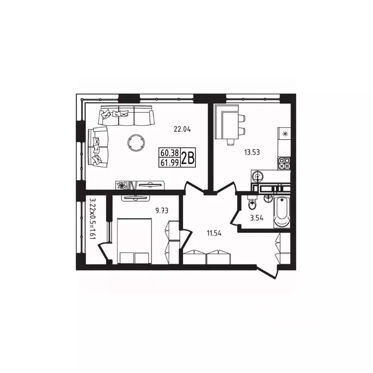 2-к кв. Адыгея, Майкоп  (61.99 м) - Фото 2