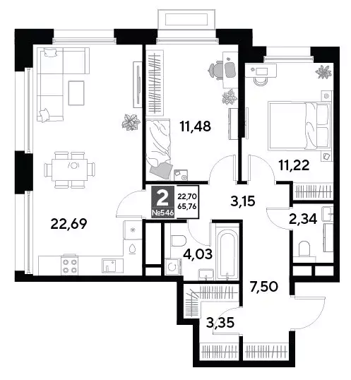 2-комнатная квартира: Реутов, 3-й микрорайон, ЖК Эво, к1 (65.76 м) - Фото 0