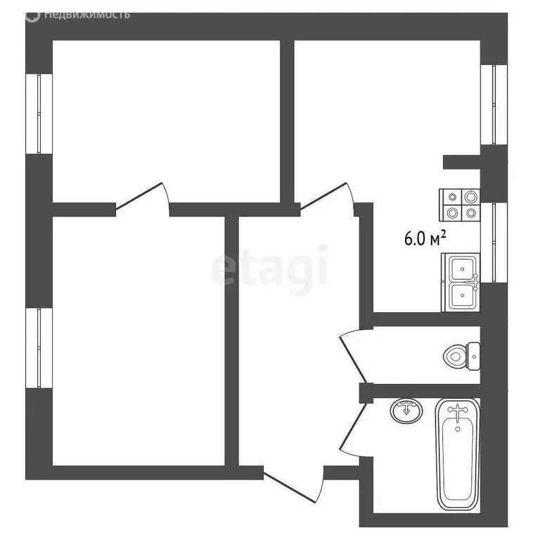 4-комнатная квартира: Камышлов, улица Куйбышева, 8 (57.8 м) - Фото 1