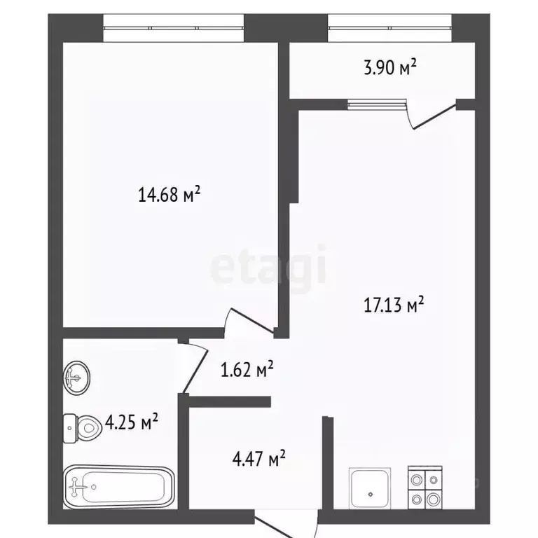 1-к кв. Тюменская область, Тюмень ул. Бориса Прудаева, 7с3 (42.1 м) - Фото 2