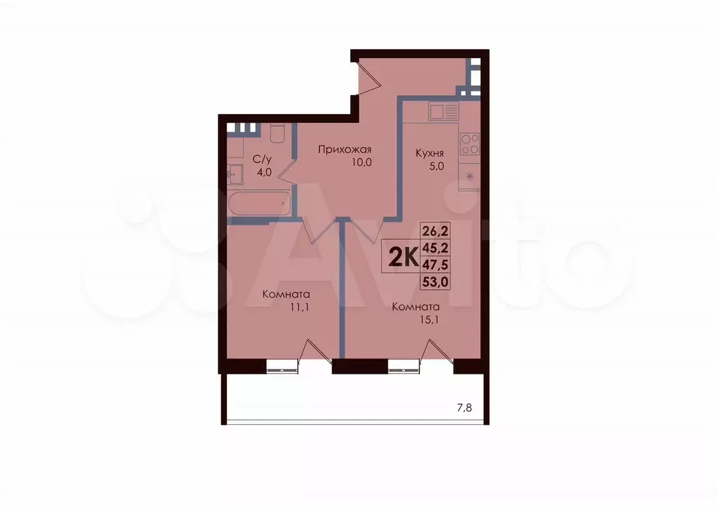 2-к. квартира, 47,5 м, 6/9 эт. - Фото 0
