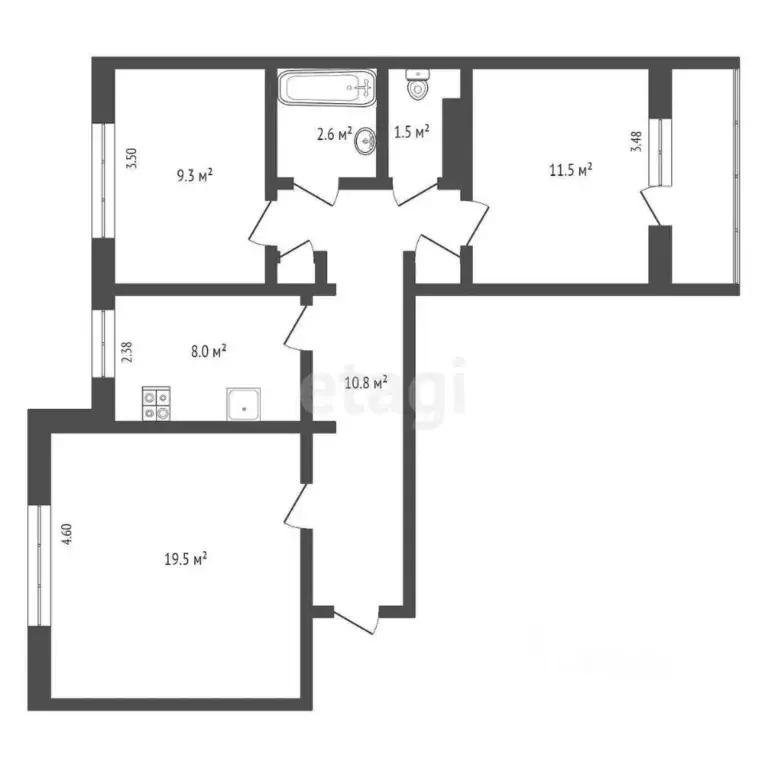 3-к кв. Коми, Усинск Воркутинская ул., 39 (64.2 м) - Фото 1