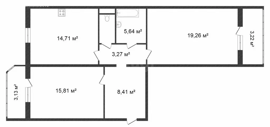 2-комнатная квартира: Тюмень, Широтная улица, 122 (66.9 м) - Фото 1