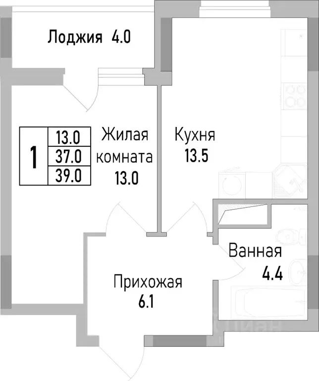 1-к кв. Липецкая область, Липецк Поколение жилой комплекс (38.9 м) - Фото 0