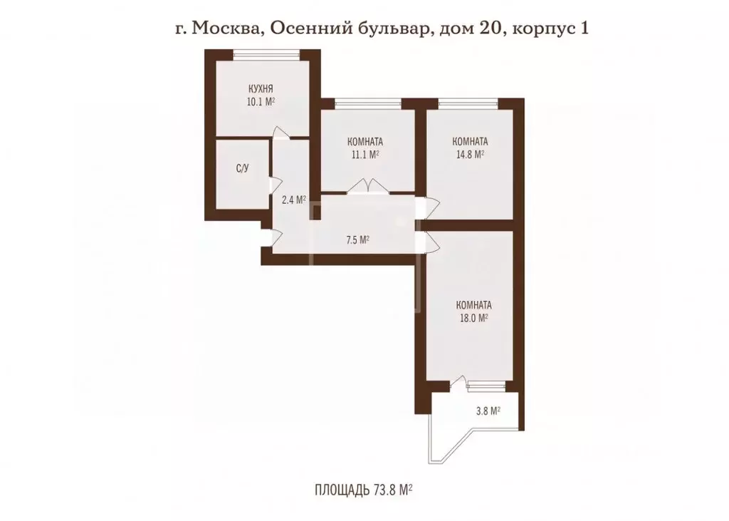 3-к кв. Москва Осенний бул., 20К1 (74.3 м) - Фото 2