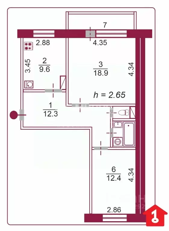 2-к кв. Омская область, Омск ул. Туполева, 8/2 (57.1 м) - Фото 2