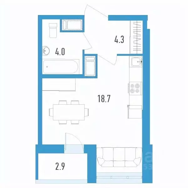 Студия Санкт-Петербург бул. Головнина, 3к1 (28.5 м) - Фото 0