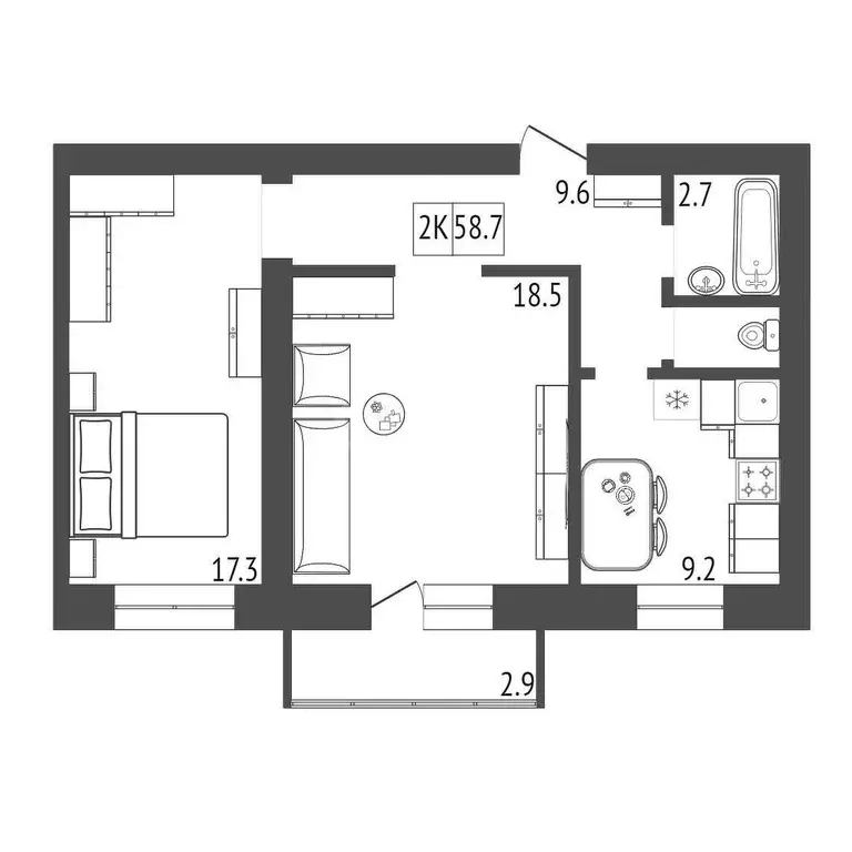 Продаётся 2-к квартира, 58.7 м - Фото 0