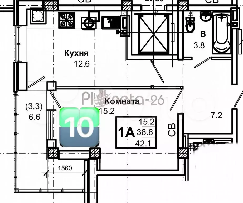 1-к. квартира, 39 м, 2/10 эт. - Фото 0