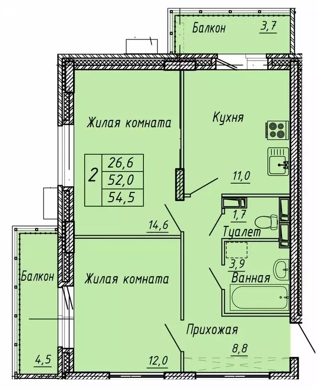 2-комнатная квартира: Орёл, улица Матросова, 3Б (54.5 м) - Фото 0