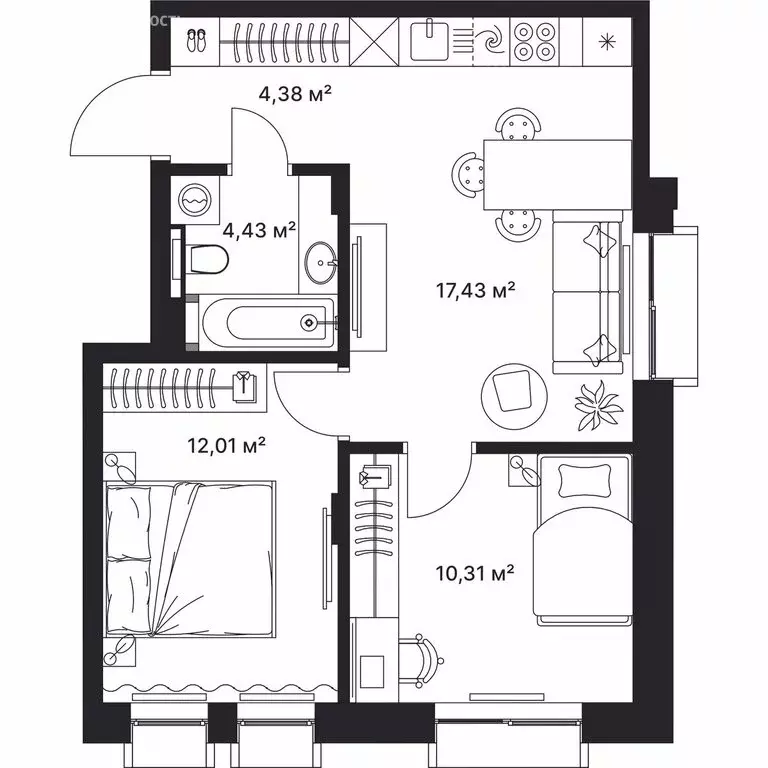 2-комнатная квартира: Киржач, улица Свердлова, 10А (48.5 м) - Фото 1