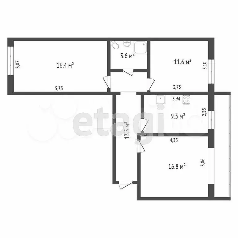 3-к. квартира, 70 м, 4/5 эт. - Фото 0