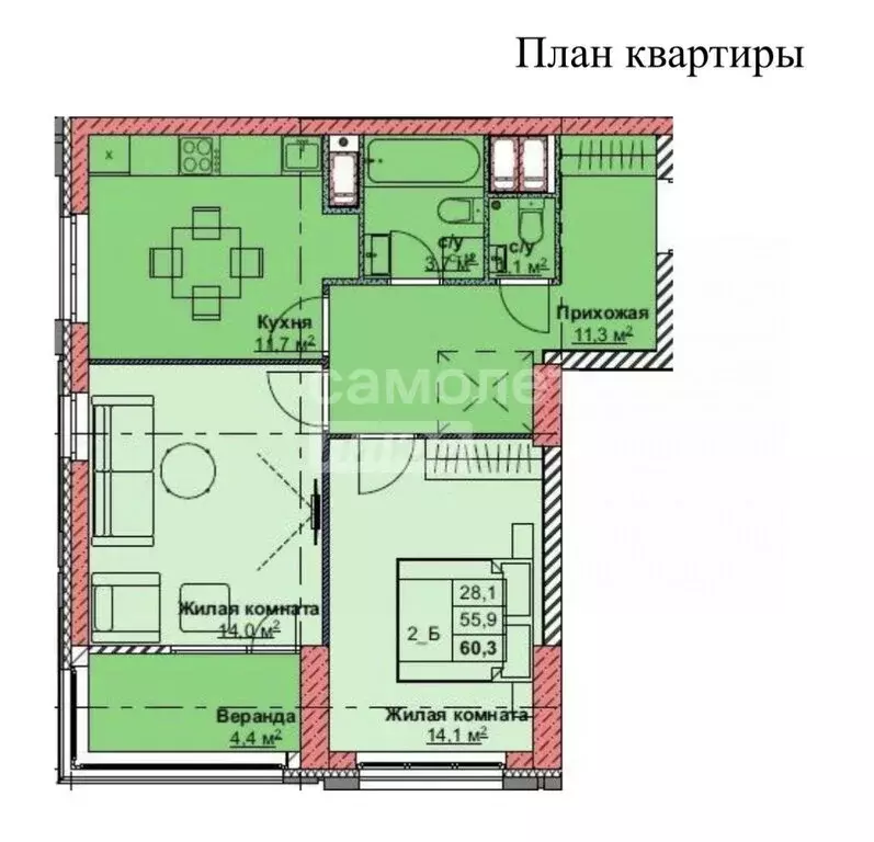 2-комнатная квартира: Владивосток, Каштановая улица, 17/2 (60.3 м) - Фото 1