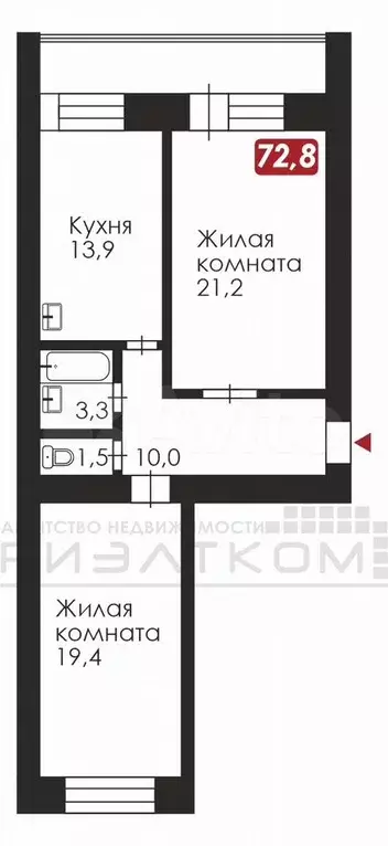 2-к. квартира, 74 м, 1/15 эт. - Фото 0
