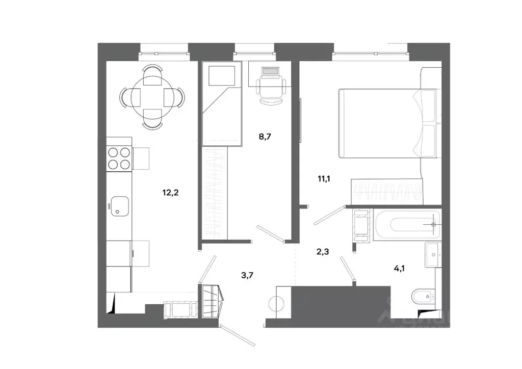 2-к кв. Ханты-Мансийский АО, Сургут 30А мкр,  (42.1 м) - Фото 0