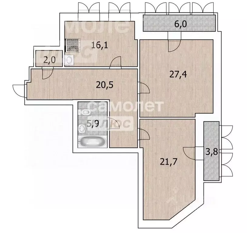 2-к кв. Башкортостан, Уфа ул. Цюрупы, 78 (93.6 м) - Фото 2