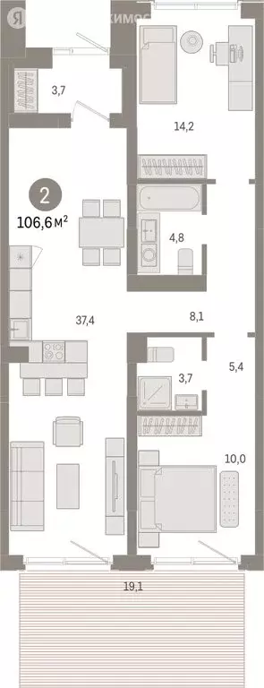 2-комнатная квартира: Новосибирск, Большевистская улица, с49 (106.55 ... - Фото 1